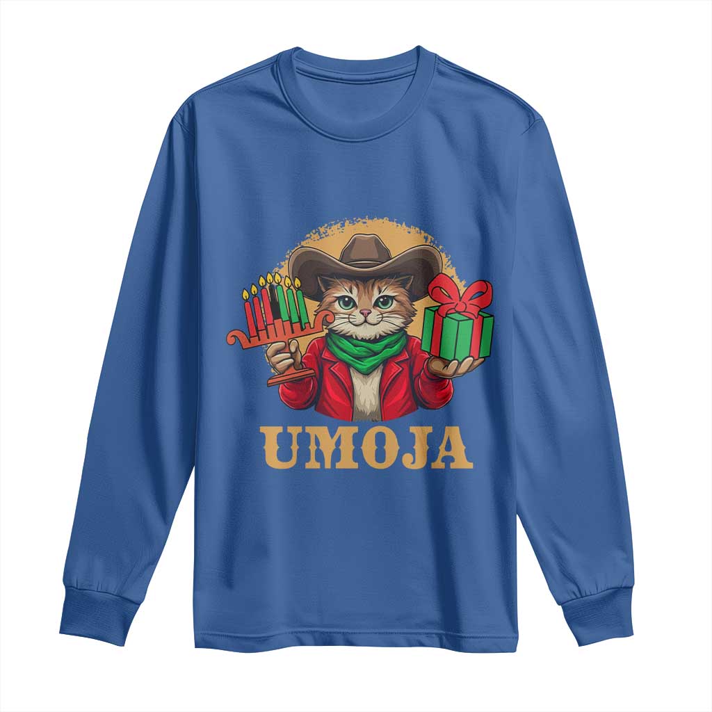 Funny Umoja Holiday Gift Long Sleeve Shirt CowCat Kwanzaa Kinara Candle And Presents - Wonder Print Shop