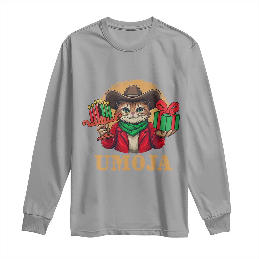 Funny Umoja Holiday Gift Long Sleeve Shirt CowCat Kwanzaa Kinara Candle And Presents - Wonder Print Shop