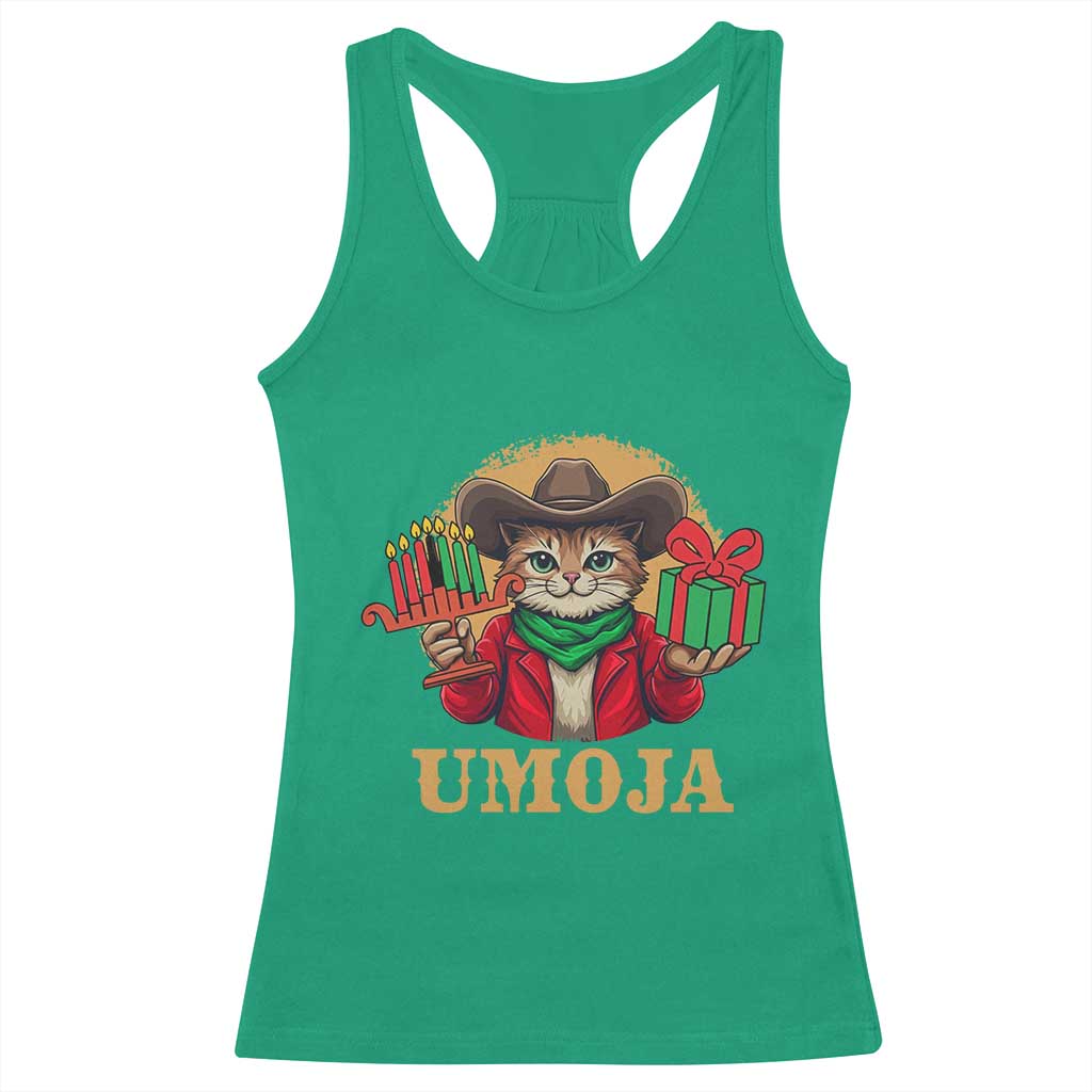 Funny Umoja Holiday Gift Racerback Tank Top CowCat Kwanzaa Kinara Candle And Presents - Wonder Print Shop