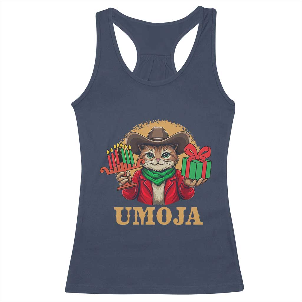 Funny Umoja Holiday Gift Racerback Tank Top CowCat Kwanzaa Kinara Candle And Presents - Wonder Print Shop
