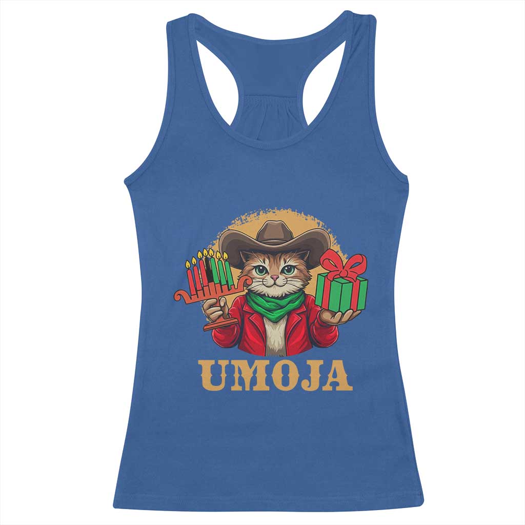 Funny Umoja Holiday Gift Racerback Tank Top CowCat Kwanzaa Kinara Candle And Presents - Wonder Print Shop