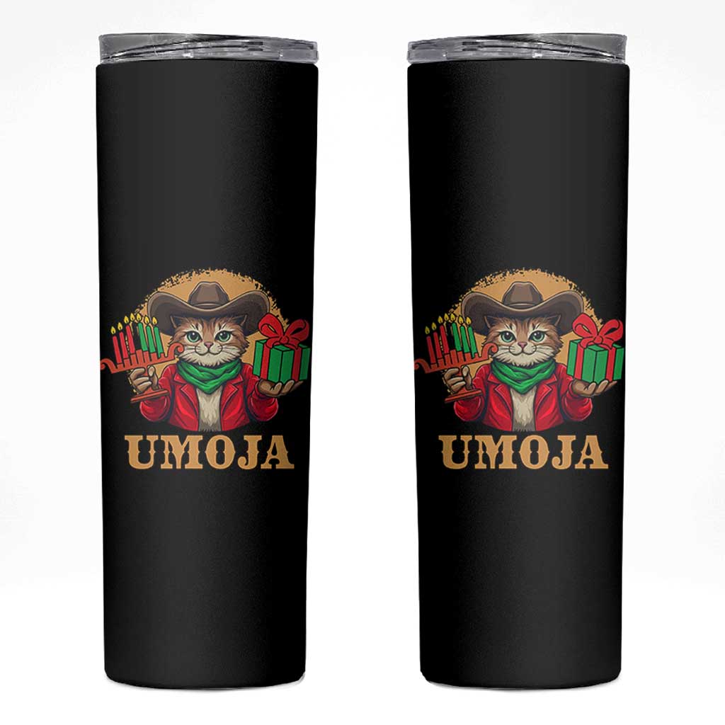 Funny Umoja Holiday Gift Skinny Tumbler CowCat Kwanzaa Kinara Candle And Presents - Wonder Print Shop