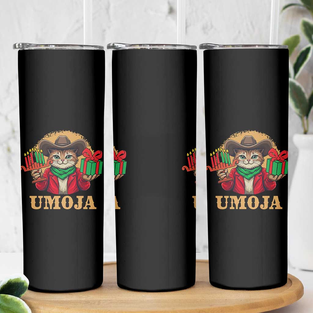 Funny Umoja Holiday Gift Skinny Tumbler CowCat Kwanzaa Kinara Candle And Presents - Wonder Print Shop