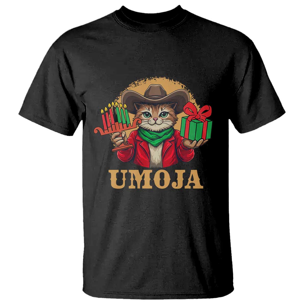Funny Umoja Holiday Gift T Shirt CowCat Kwanzaa Kinara Candle And Presents - Wonder Print Shop