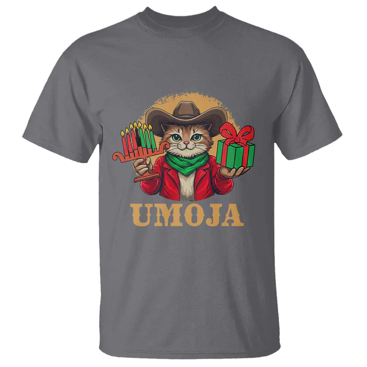Funny Umoja Holiday Gift T Shirt CowCat Kwanzaa Kinara Candle And Presents - Wonder Print Shop