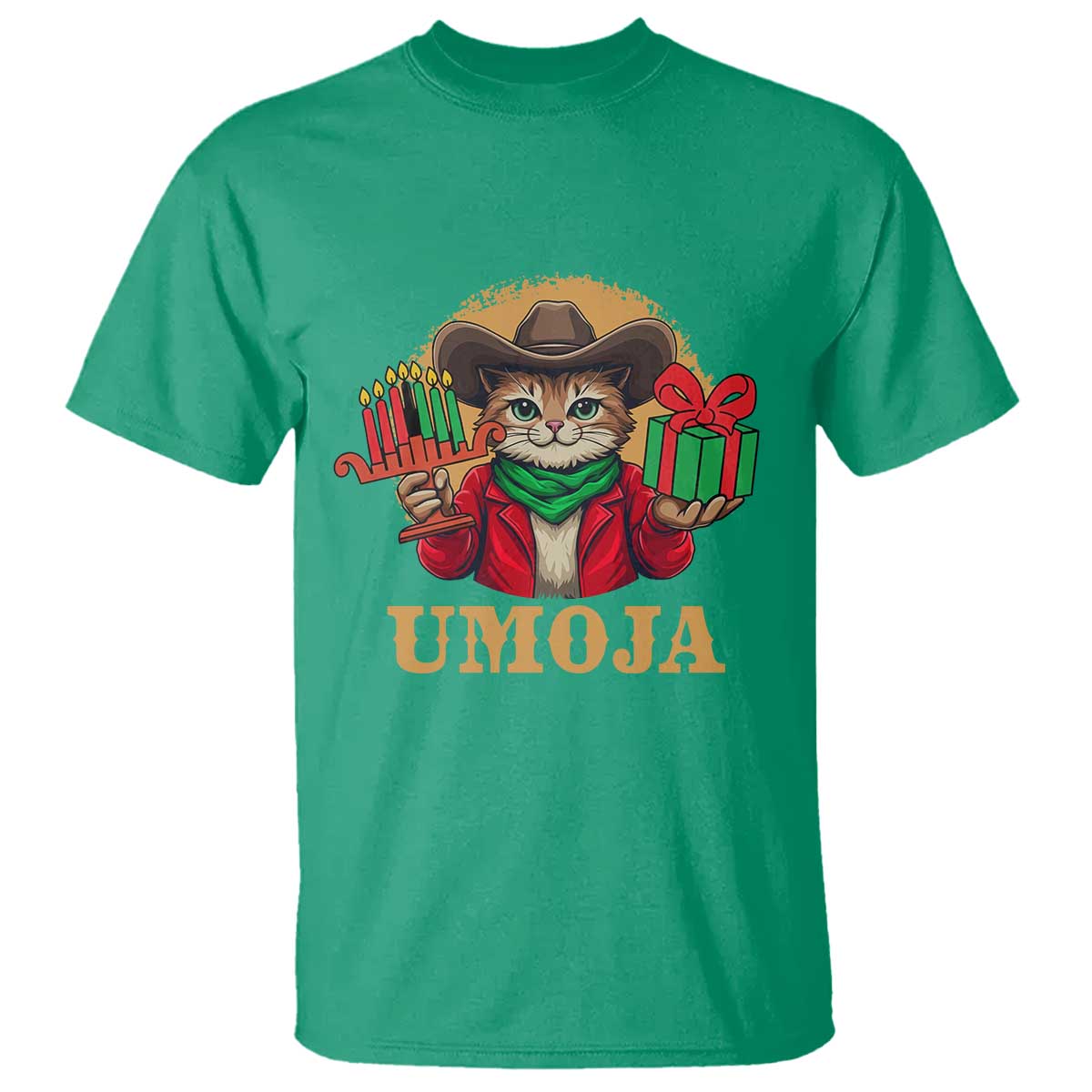 Funny Umoja Holiday Gift T Shirt CowCat Kwanzaa Kinara Candle And Presents - Wonder Print Shop