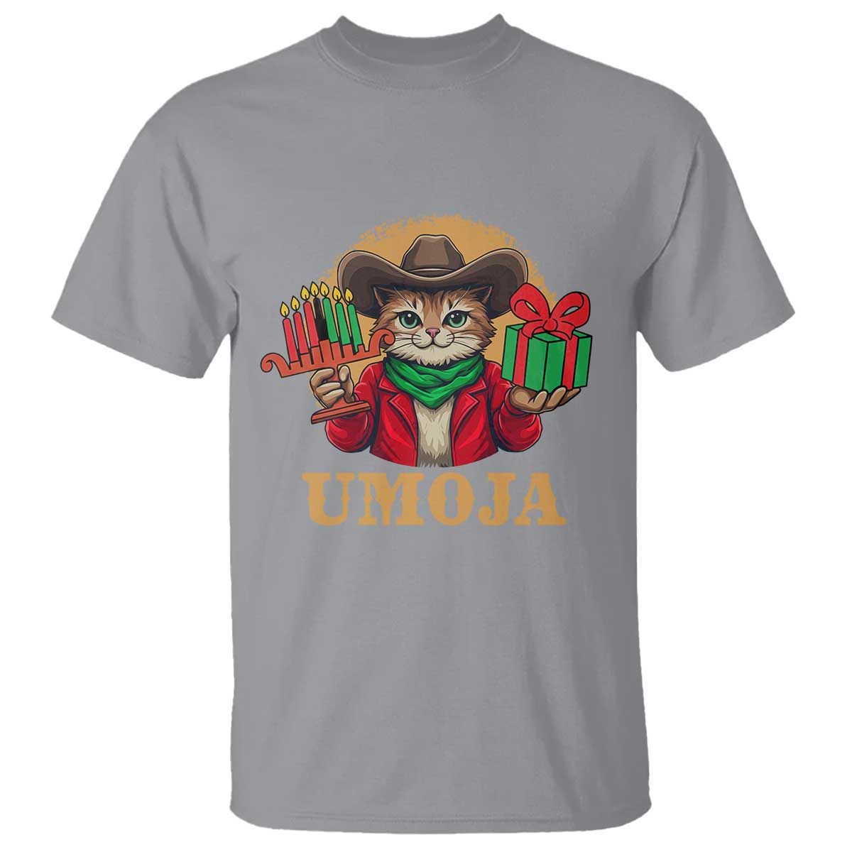 Funny Umoja Holiday Gift T Shirt CowCat Kwanzaa Kinara Candle And Presents - Wonder Print Shop