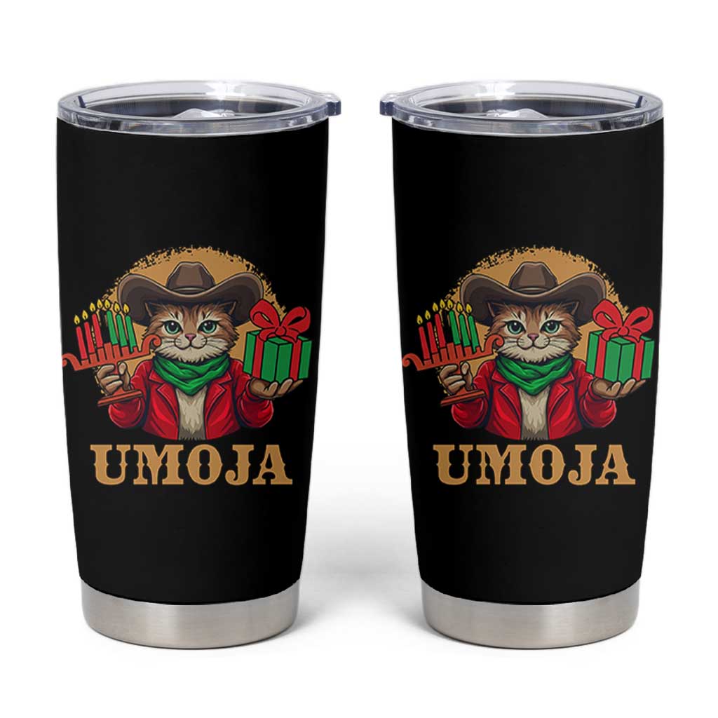 Funny Umoja Holiday Gift Tumbler Cup CowCat Kwanzaa Kinara Candle And Presents - Wonder Print Shop