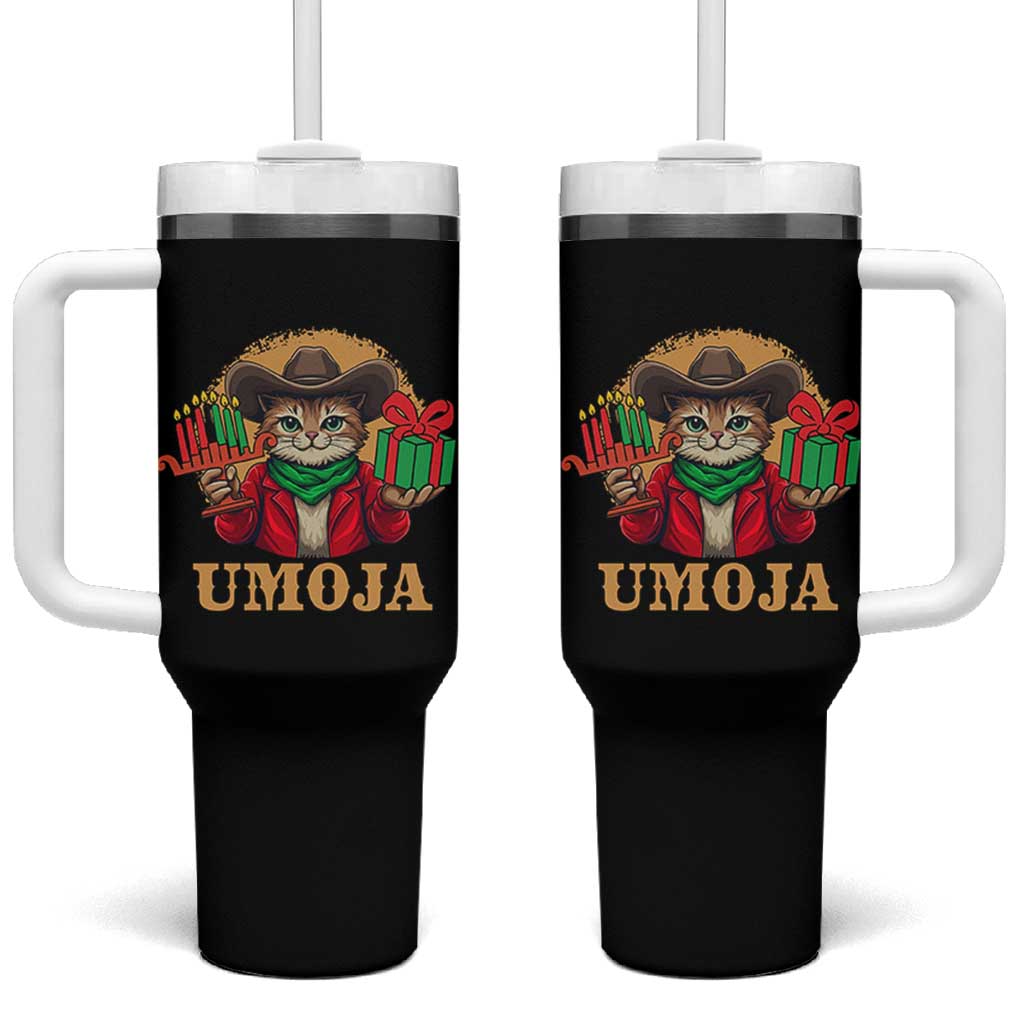 Funny Umoja Holiday Gift Tumbler With Handle CowCat Kwanzaa Kinara Candle And Presents - Wonder Print Shop