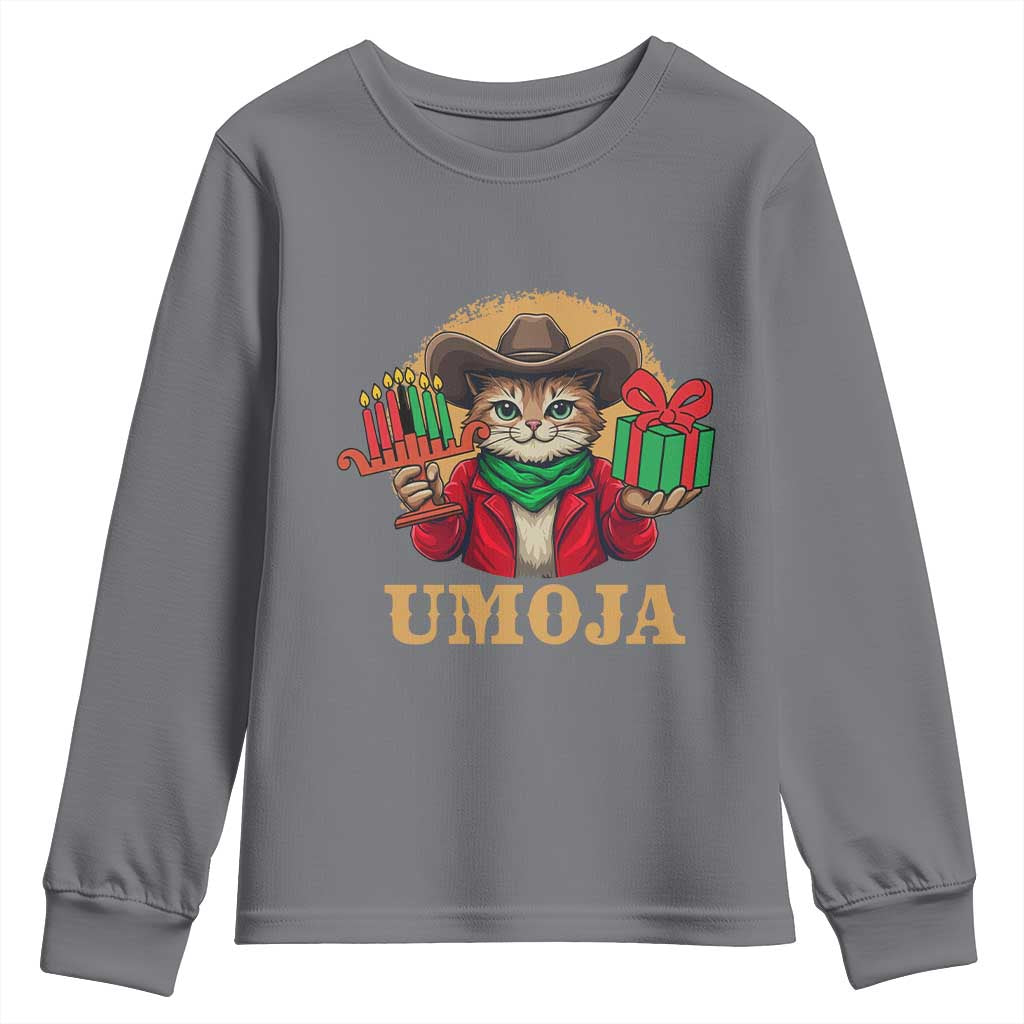 Funny Umoja Holiday Gift Youth Sweatshirt CowCat Kwanzaa Kinara Candle And Presents - Wonder Print Shop