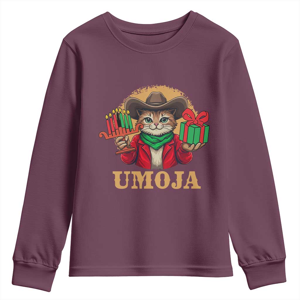 Funny Umoja Holiday Gift Youth Sweatshirt CowCat Kwanzaa Kinara Candle And Presents - Wonder Print Shop