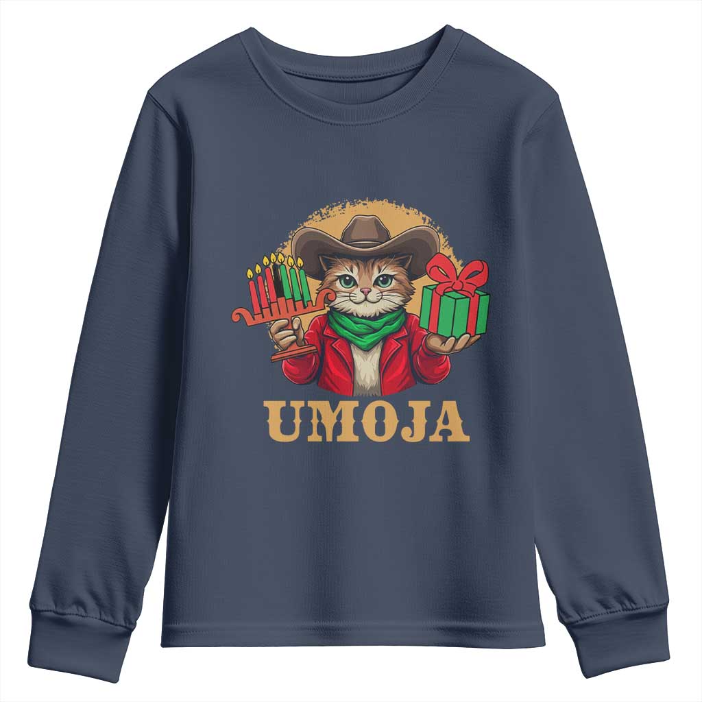 Funny Umoja Holiday Gift Youth Sweatshirt CowCat Kwanzaa Kinara Candle And Presents - Wonder Print Shop
