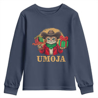 Funny Umoja Holiday Gift Youth Sweatshirt CowCat Kwanzaa Kinara Candle And Presents - Wonder Print Shop