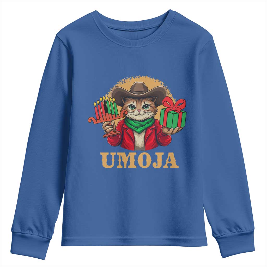 Funny Umoja Holiday Gift Youth Sweatshirt CowCat Kwanzaa Kinara Candle And Presents - Wonder Print Shop
