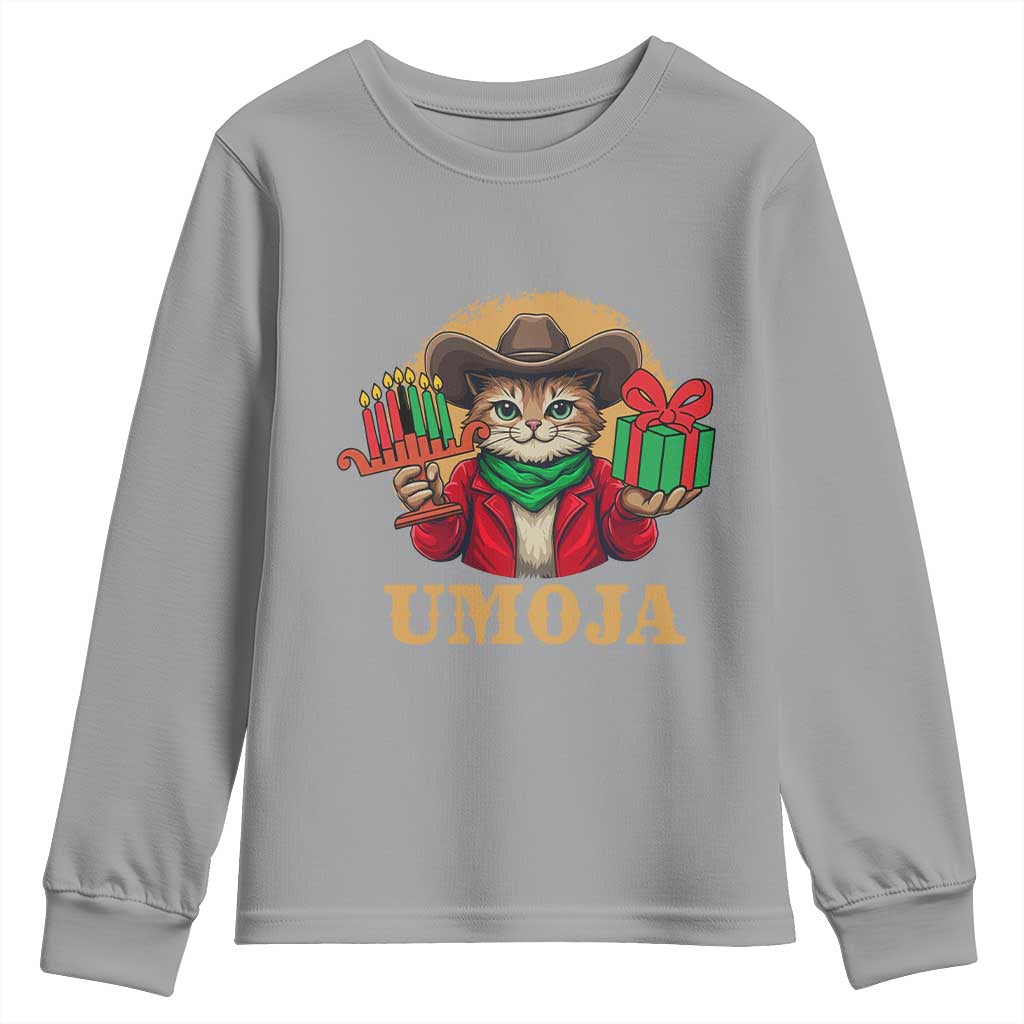Funny Umoja Holiday Gift Youth Sweatshirt CowCat Kwanzaa Kinara Candle And Presents - Wonder Print Shop