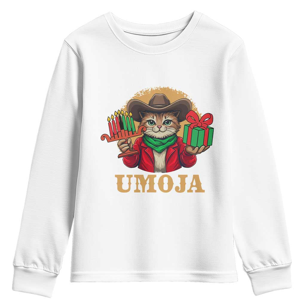 Funny Umoja Holiday Gift Youth Sweatshirt CowCat Kwanzaa Kinara Candle And Presents - Wonder Print Shop