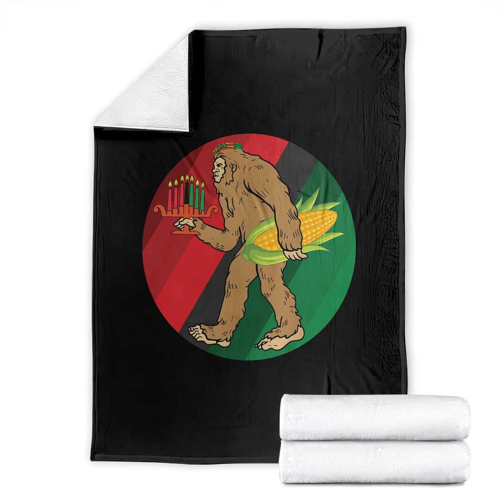 African American Holiday Gift Throw Blanket Retro Sunset Bigfoot With Kwanzaa Candle - Wonder Print Shop