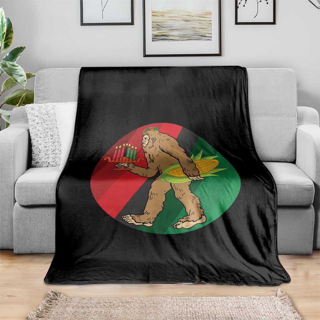 African American Holiday Gift Throw Blanket Retro Sunset Bigfoot With Kwanzaa Candle - Wonder Print Shop