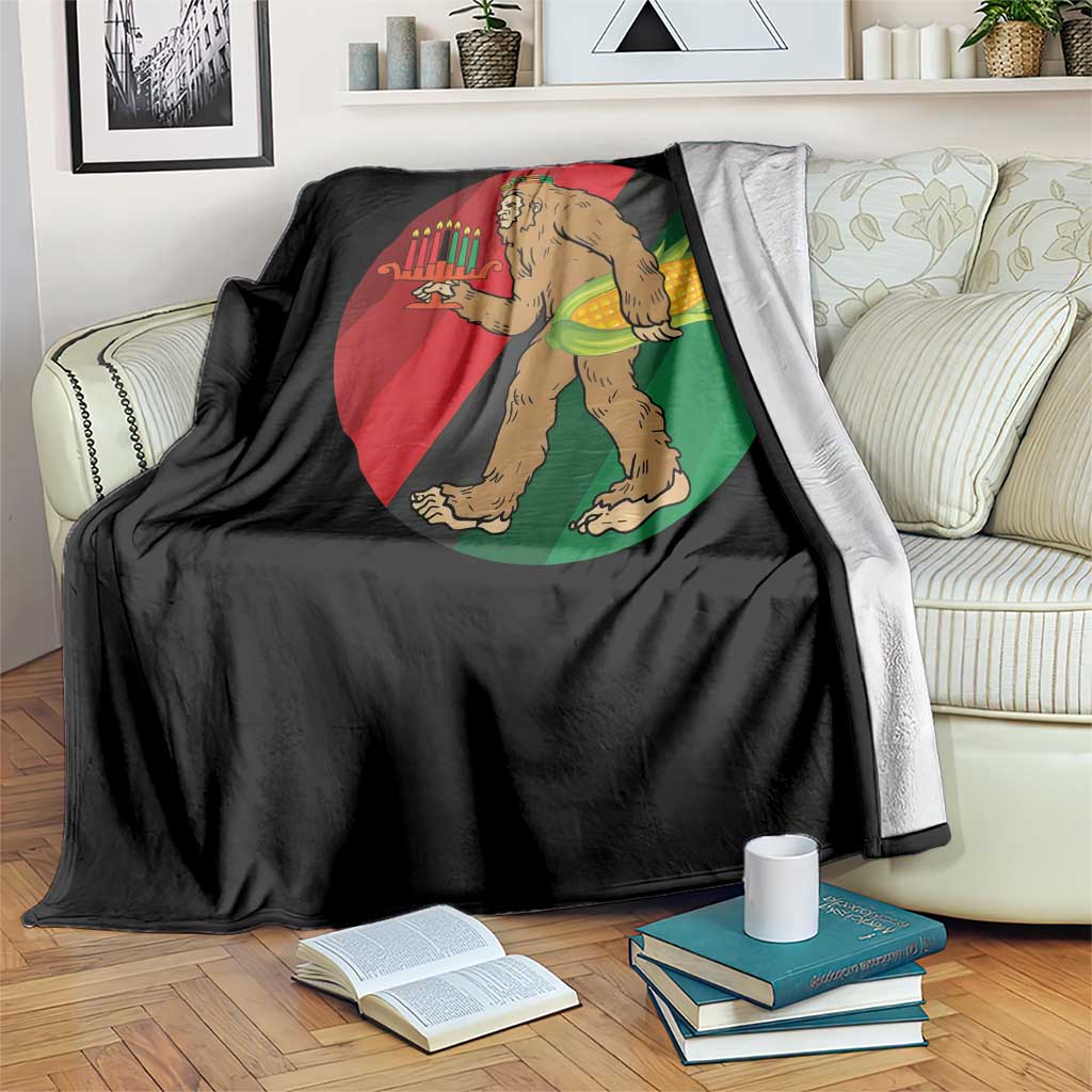 African American Holiday Gift Throw Blanket Retro Sunset Bigfoot With Kwanzaa Candle - Wonder Print Shop