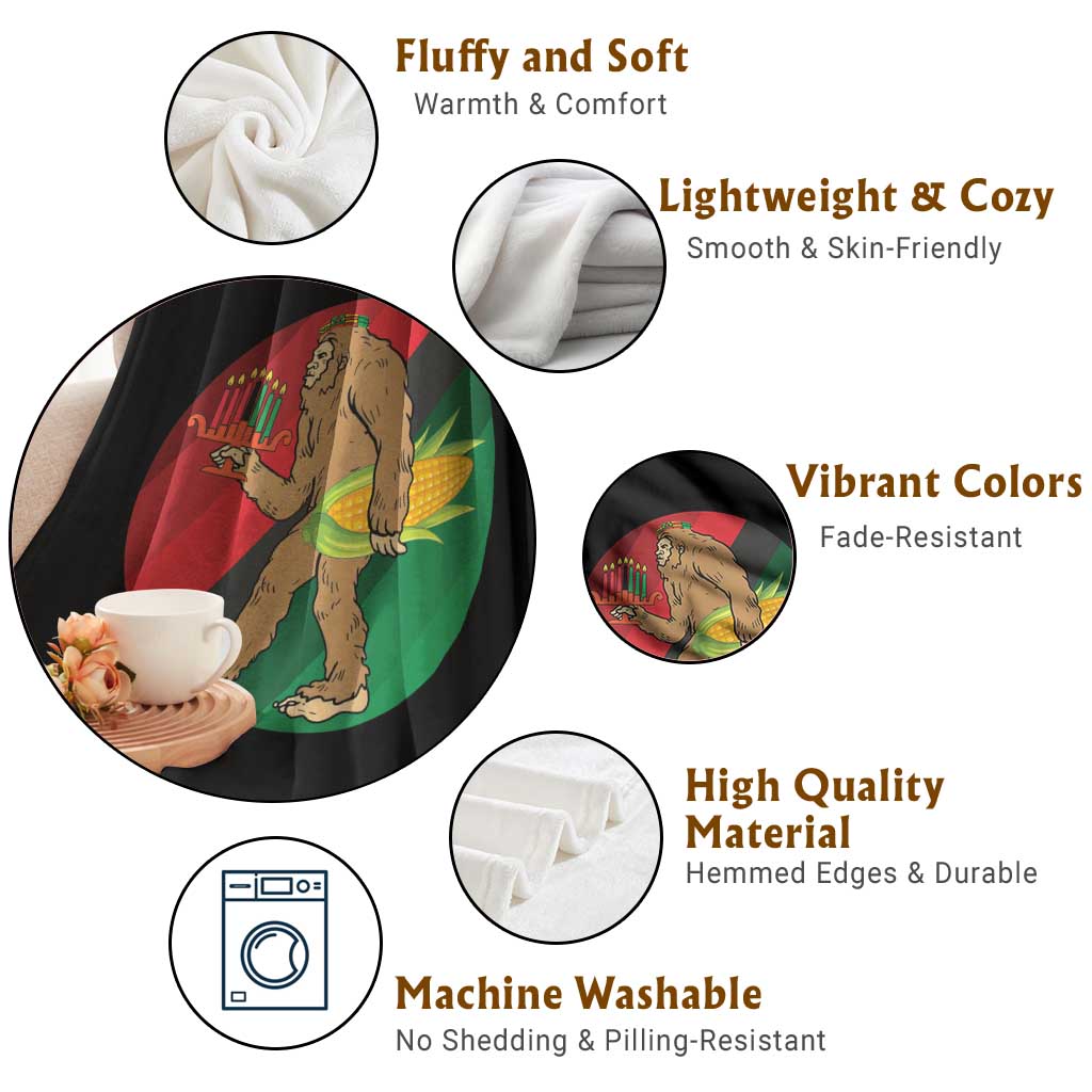 African American Holiday Gift Throw Blanket Retro Sunset Bigfoot With Kwanzaa Candle - Wonder Print Shop