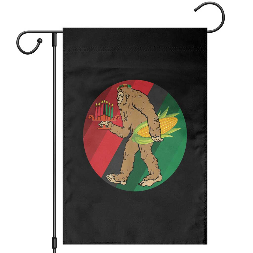 African American Holiday Gift Garden Flag Retro Sunset Bigfoot With Kwanzaa Candle - Wonder Print Shop