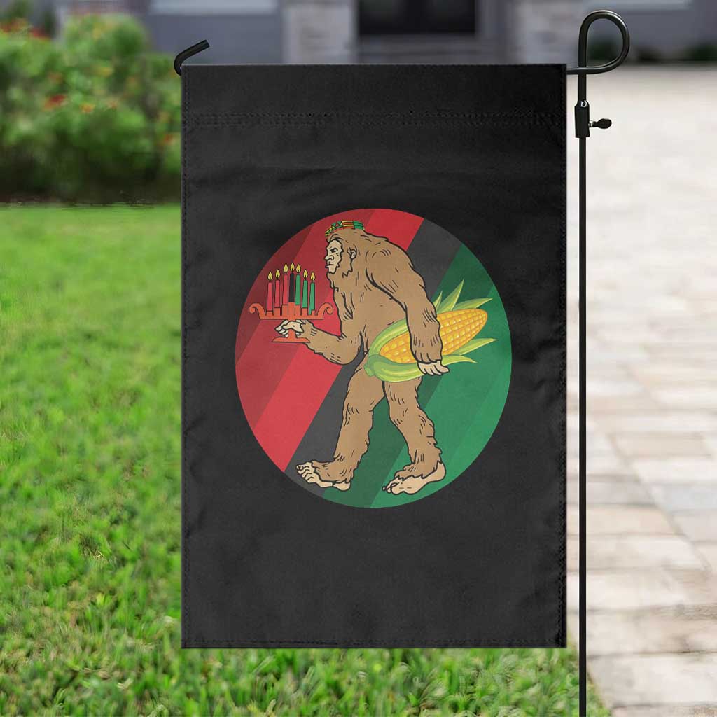 African American Holiday Gift Garden Flag Retro Sunset Bigfoot With Kwanzaa Candle - Wonder Print Shop