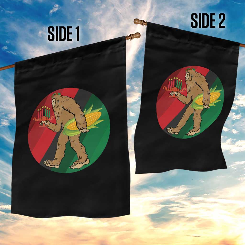 African American Holiday Gift Garden Flag Retro Sunset Bigfoot With Kwanzaa Candle - Wonder Print Shop