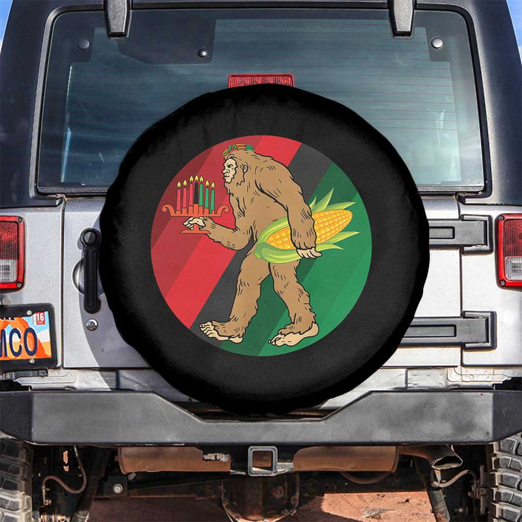 African American Holiday Gift Spare Tire Cover Retro Sunset Bigfoot With Kwanzaa Candle - Wonder Print Shop