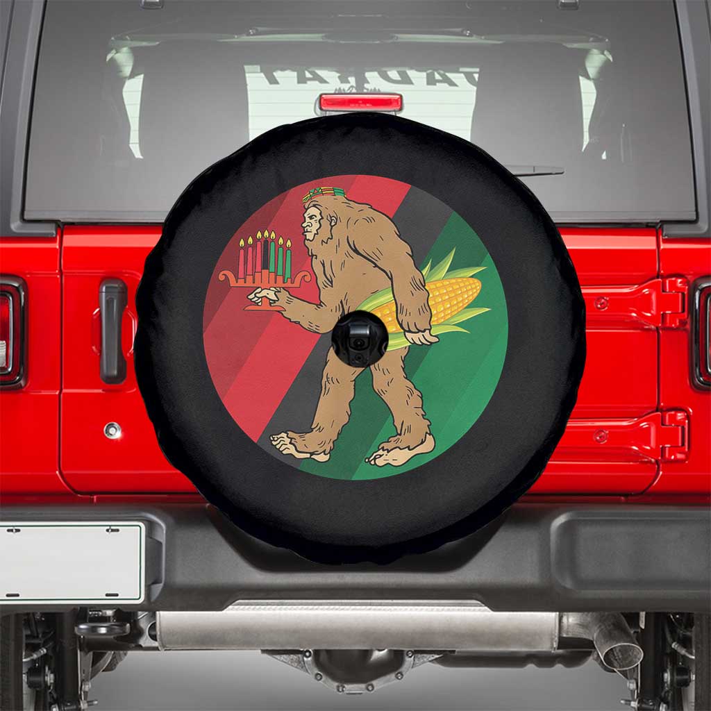 African American Holiday Gift Spare Tire Cover Retro Sunset Bigfoot With Kwanzaa Candle - Wonder Print Shop