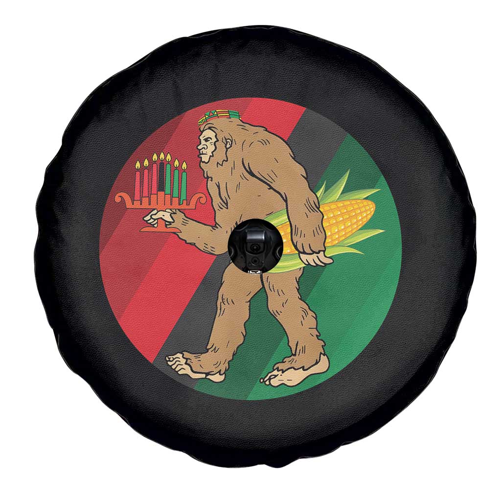 African American Holiday Gift Spare Tire Cover Retro Sunset Bigfoot With Kwanzaa Candle - Wonder Print Shop