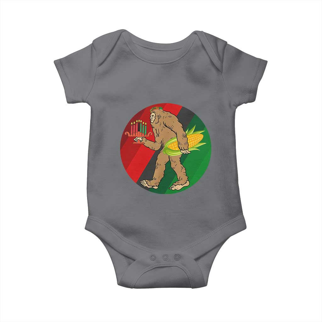 African American Holiday Gift Baby Onesie Retro Sunset Bigfoot With Kwanzaa Candle - Wonder Print Shop