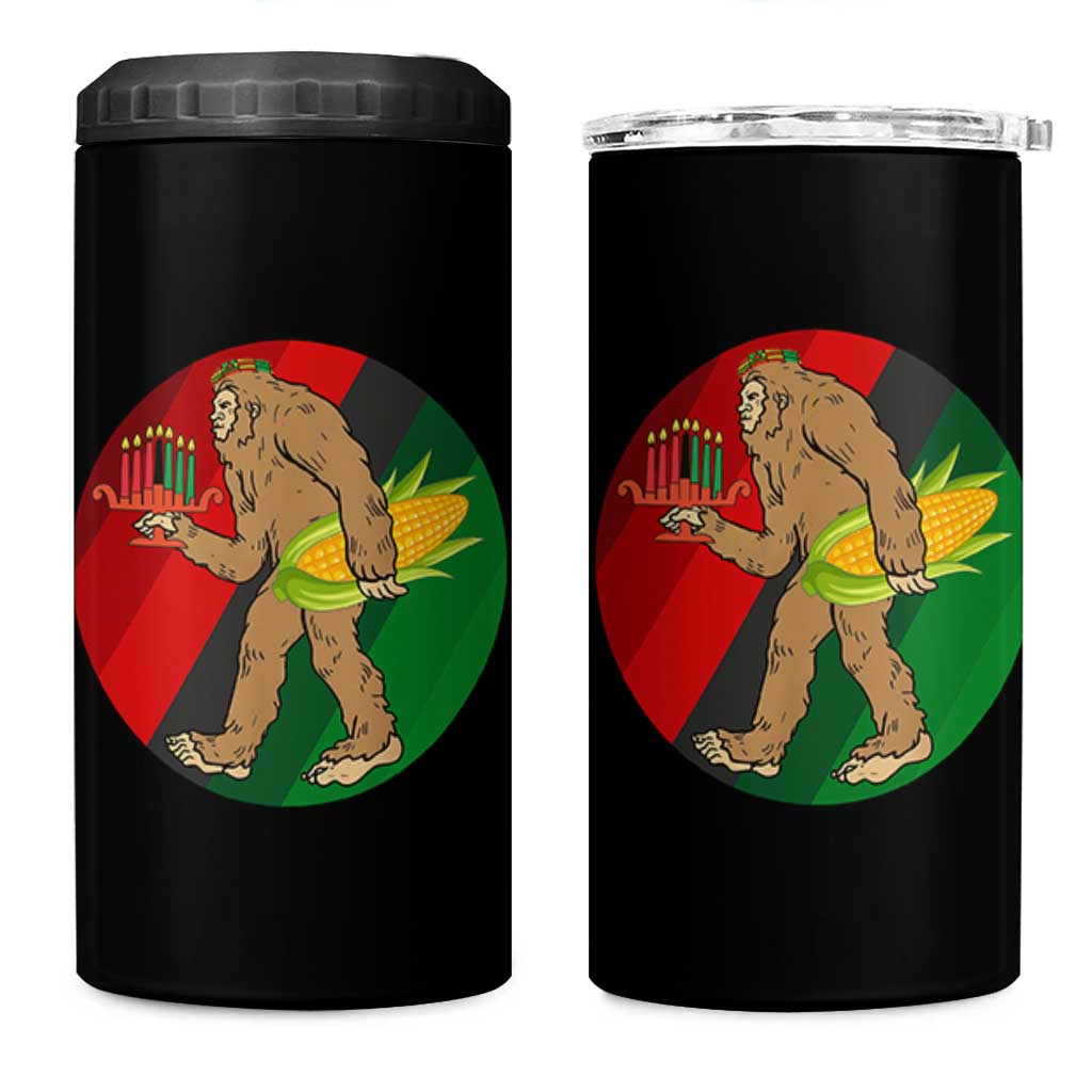 African American Holiday Gift 4 in 1 Can Cooler Tumbler Retro Sunset Bigfoot With Kwanzaa Candle - Wonder Print Shop