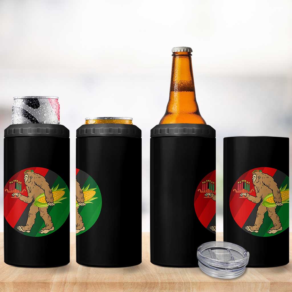 African American Holiday Gift 4 in 1 Can Cooler Tumbler Retro Sunset Bigfoot With Kwanzaa Candle - Wonder Print Shop