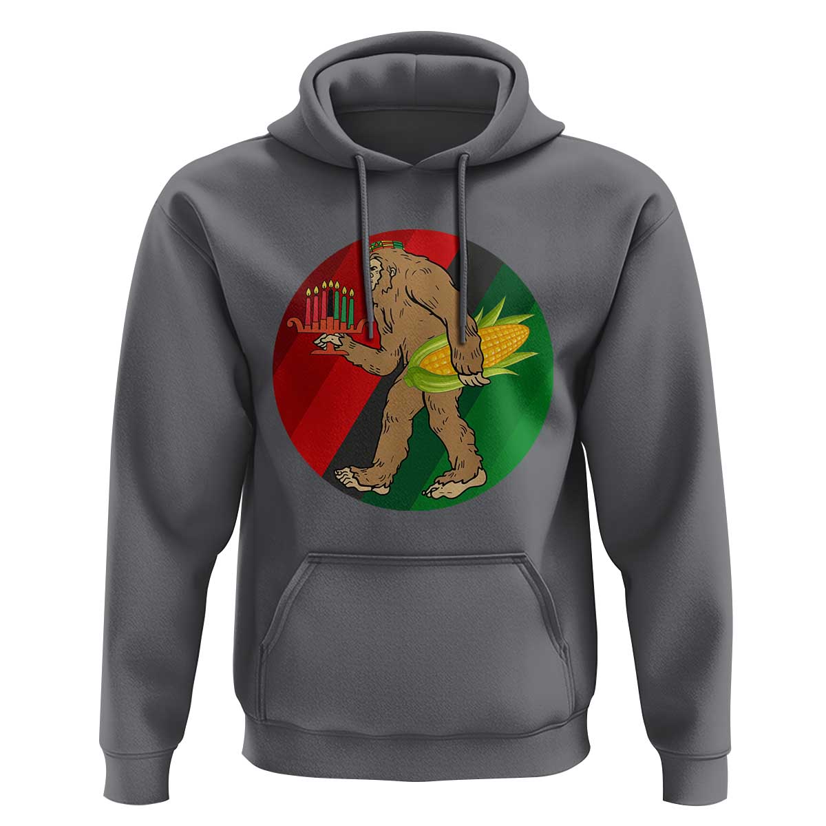 African American Holiday Gift Hoodie Retro Sunset Bigfoot With Kwanzaa Candle - Wonder Print Shop