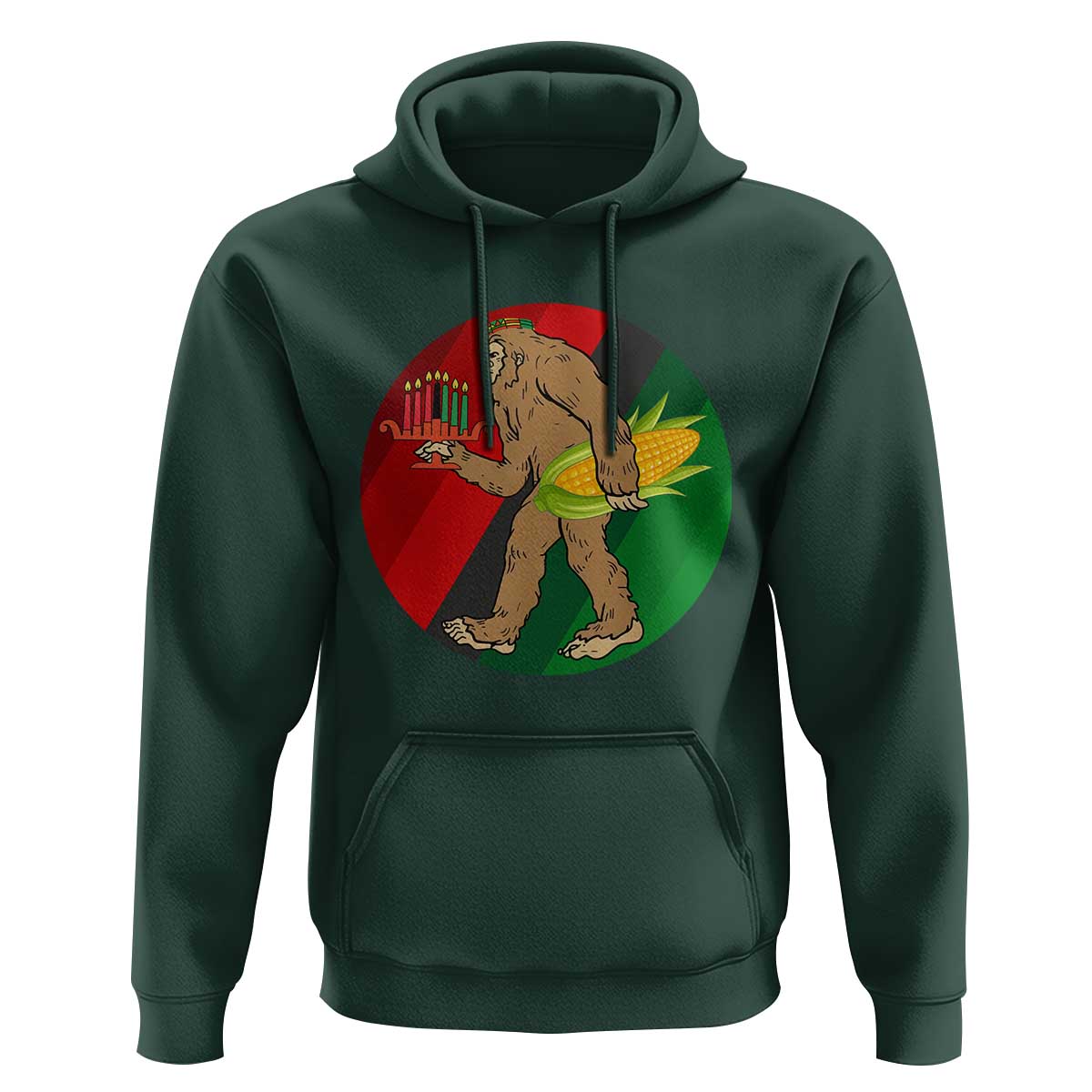 African American Holiday Gift Hoodie Retro Sunset Bigfoot With Kwanzaa Candle - Wonder Print Shop