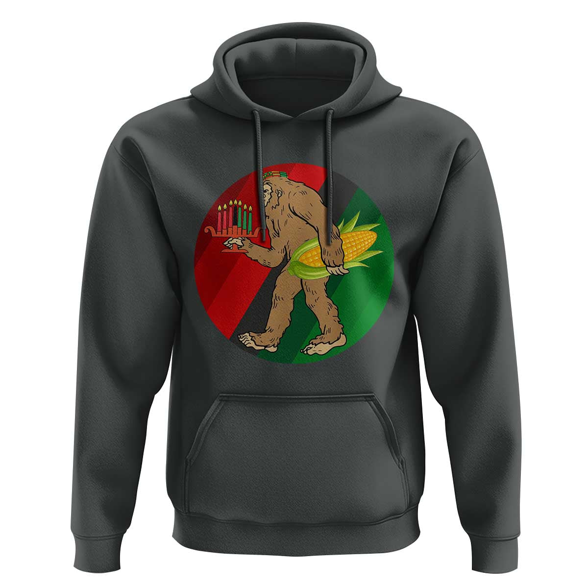 African American Holiday Gift Hoodie Retro Sunset Bigfoot With Kwanzaa Candle - Wonder Print Shop