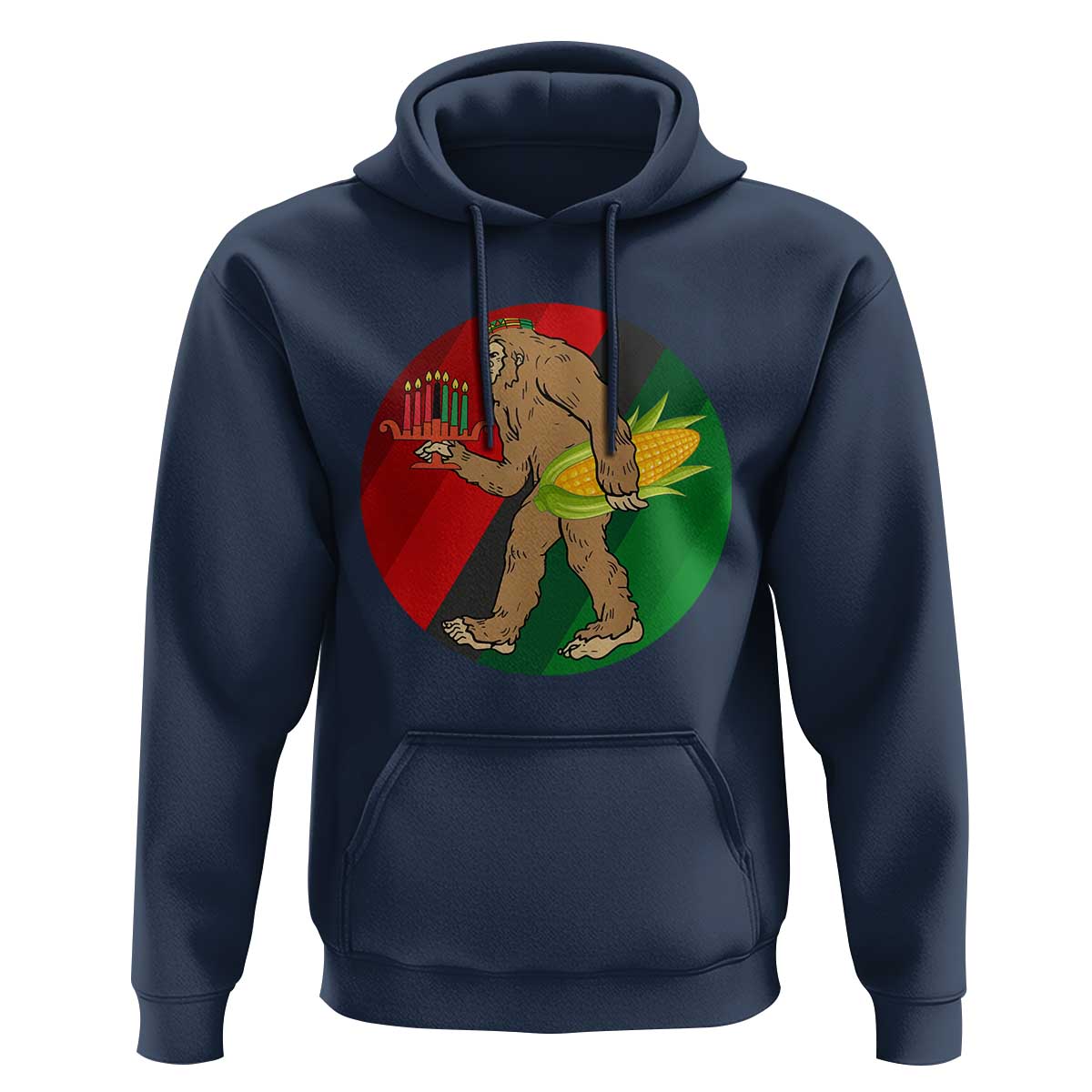 African American Holiday Gift Hoodie Retro Sunset Bigfoot With Kwanzaa Candle - Wonder Print Shop
