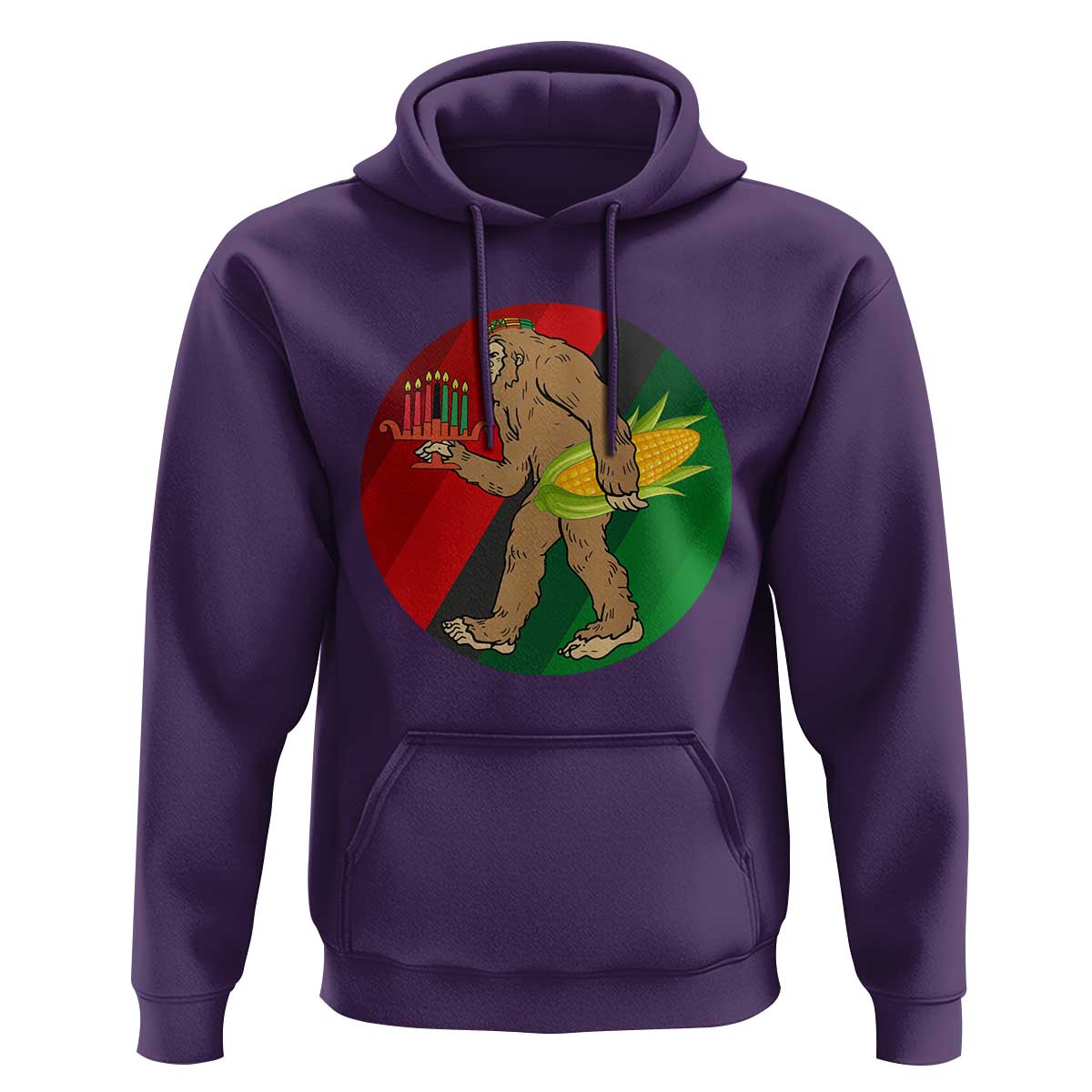 African American Holiday Gift Hoodie Retro Sunset Bigfoot With Kwanzaa Candle - Wonder Print Shop