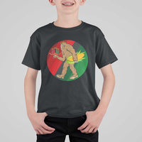 African American Holiday Gift T Shirt For Kid Retro Sunset Bigfoot With Kwanzaa Candle - Wonder Print Shop