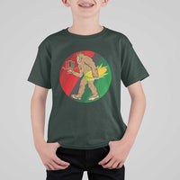 African American Holiday Gift T Shirt For Kid Retro Sunset Bigfoot With Kwanzaa Candle - Wonder Print Shop