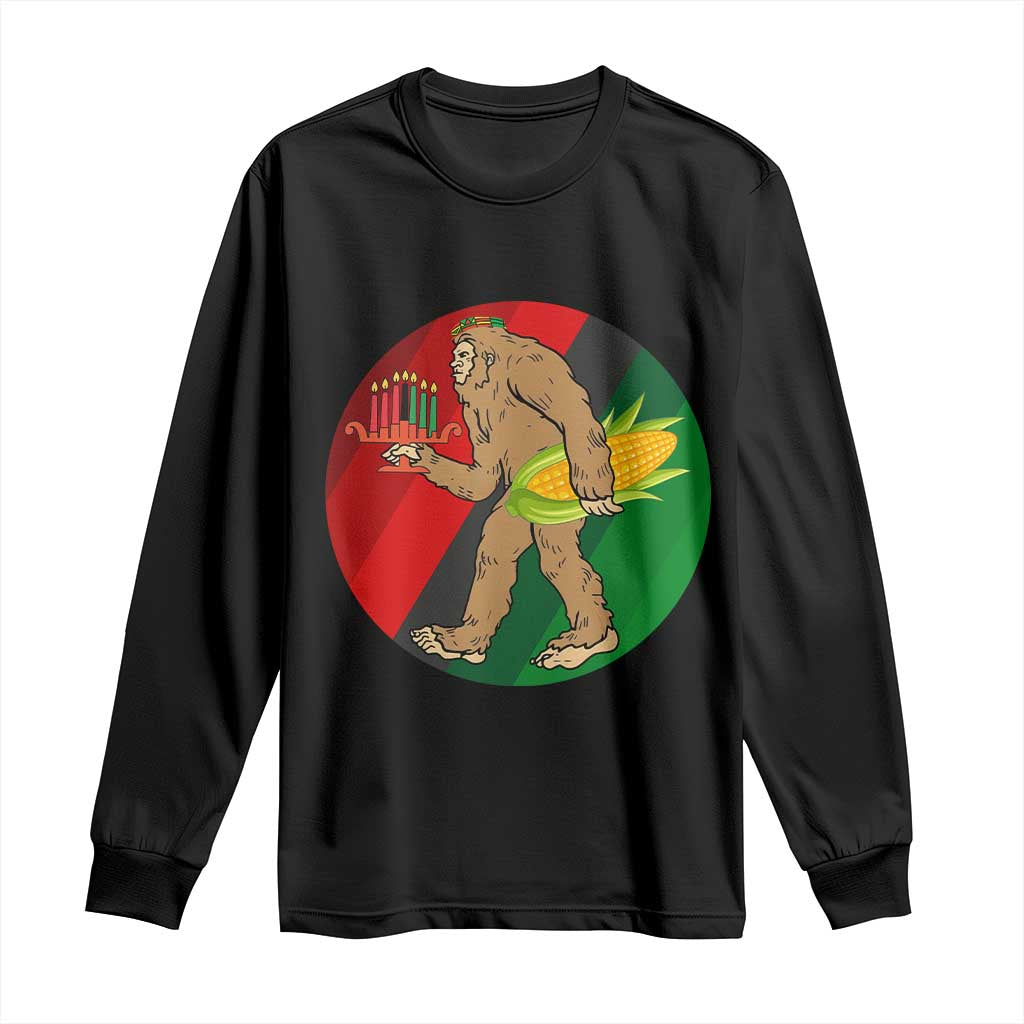 African American Holiday Gift Long Sleeve Shirt Retro Sunset Bigfoot With Kwanzaa Candle - Wonder Print Shop