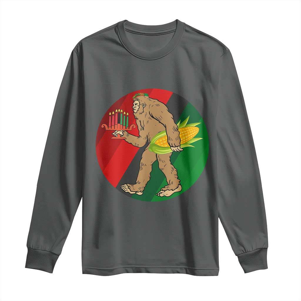 African American Holiday Gift Long Sleeve Shirt Retro Sunset Bigfoot With Kwanzaa Candle - Wonder Print Shop