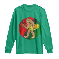 African American Holiday Gift Long Sleeve Shirt Retro Sunset Bigfoot With Kwanzaa Candle - Wonder Print Shop