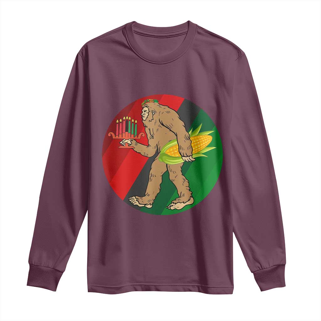African American Holiday Gift Long Sleeve Shirt Retro Sunset Bigfoot With Kwanzaa Candle - Wonder Print Shop