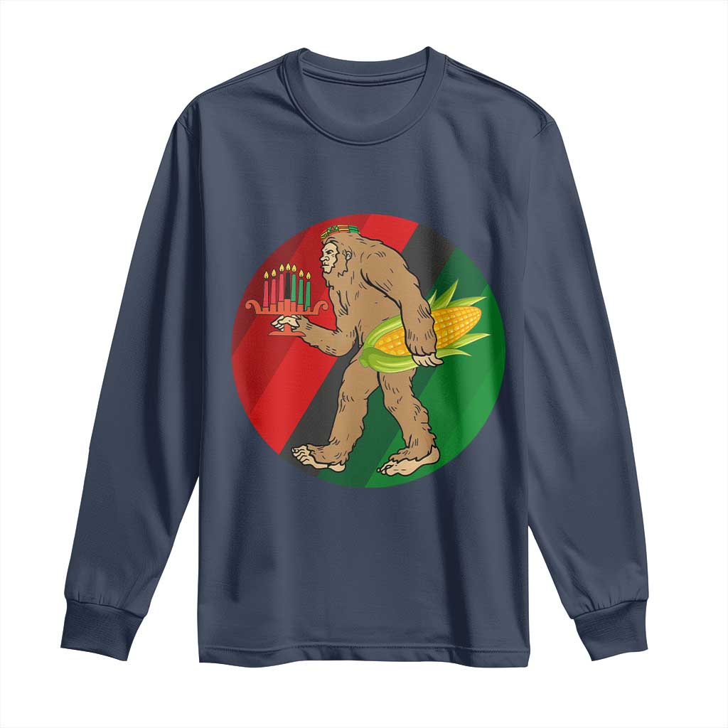 African American Holiday Gift Long Sleeve Shirt Retro Sunset Bigfoot With Kwanzaa Candle - Wonder Print Shop