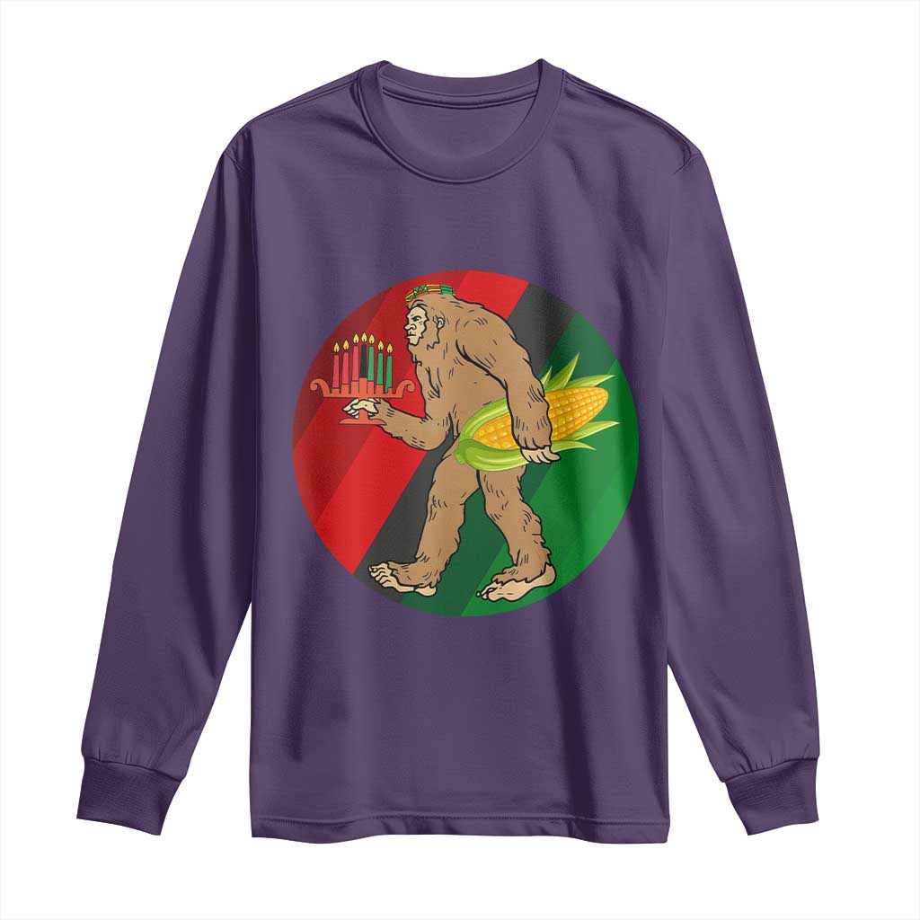 African American Holiday Gift Long Sleeve Shirt Retro Sunset Bigfoot With Kwanzaa Candle - Wonder Print Shop