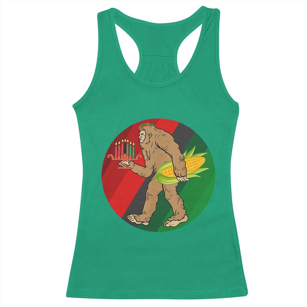 African American Holiday Gift Racerback Tank Top Retro Sunset Bigfoot With Kwanzaa Candle - Wonder Print Shop