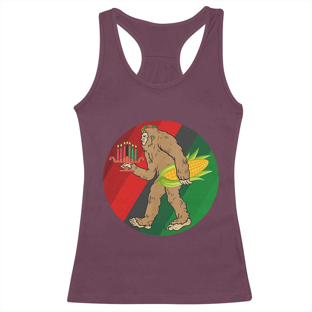 African American Holiday Gift Racerback Tank Top Retro Sunset Bigfoot With Kwanzaa Candle - Wonder Print Shop