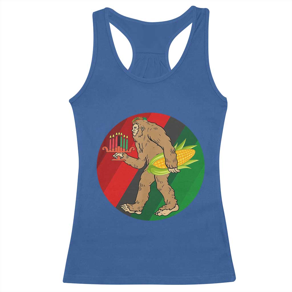 African American Holiday Gift Racerback Tank Top Retro Sunset Bigfoot With Kwanzaa Candle - Wonder Print Shop