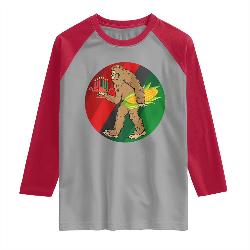 African American Holiday Gift Raglan Shirt Retro Sunset Bigfoot With Kwanzaa Candle - Wonder Print Shop